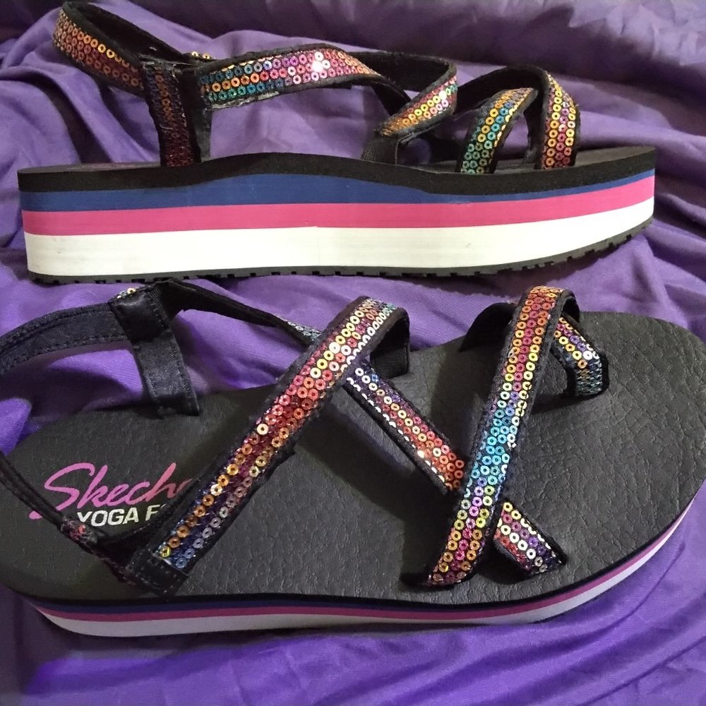 Skechers Platform Sandals "Whip It Fest" sz. 10 Multi Colored Sequin
